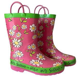 Lazy one Kids Rain Boots Daisy Pink Green Size 1